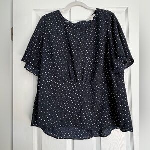 LOFT Navy and White Polka Dot Blouse